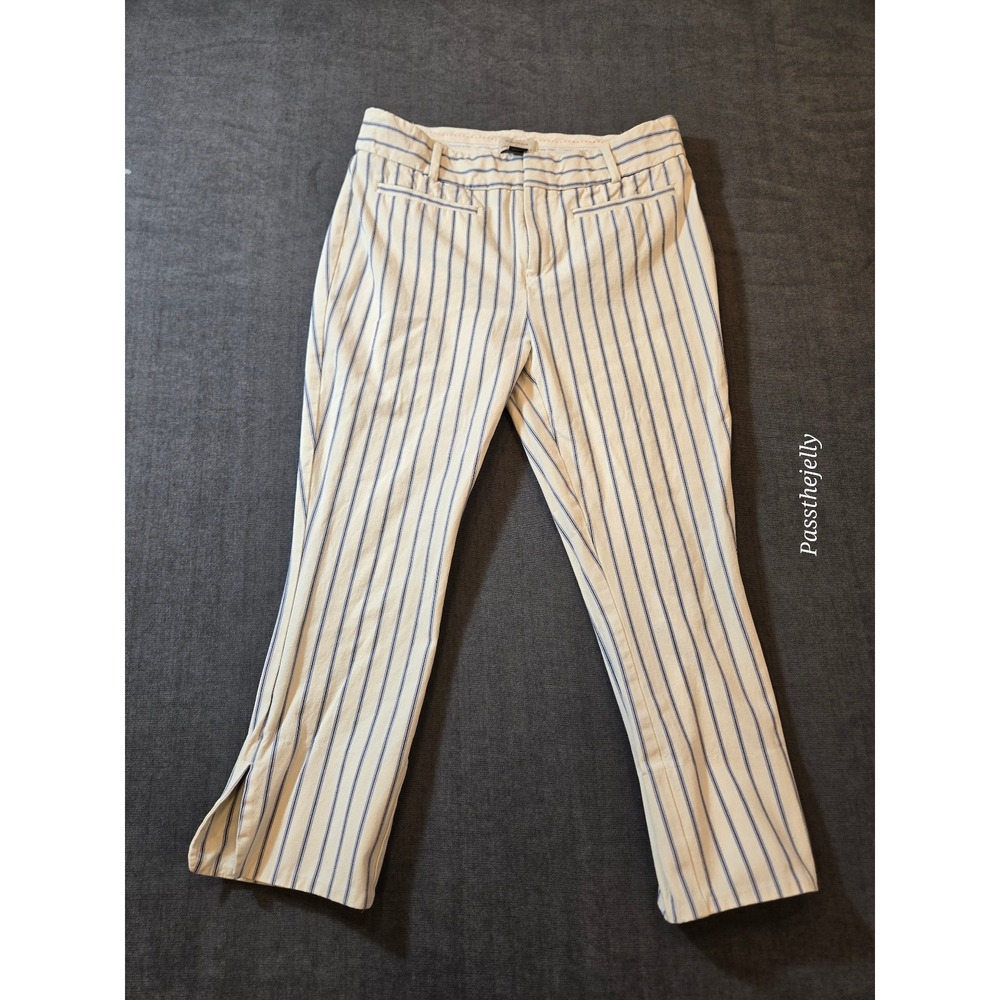 Anthropologie The Essential Slim Striped Pants Size 6 Cream Yellow Mauve Stretch